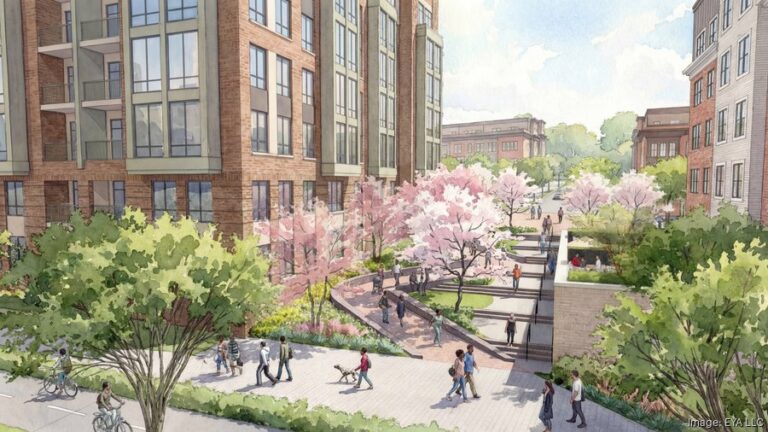 Rendering of Friendship Commons, the redevelopment of GEICO’s former headquarters campus at 5260 Western Avenue in Chevy Chase, Maryland