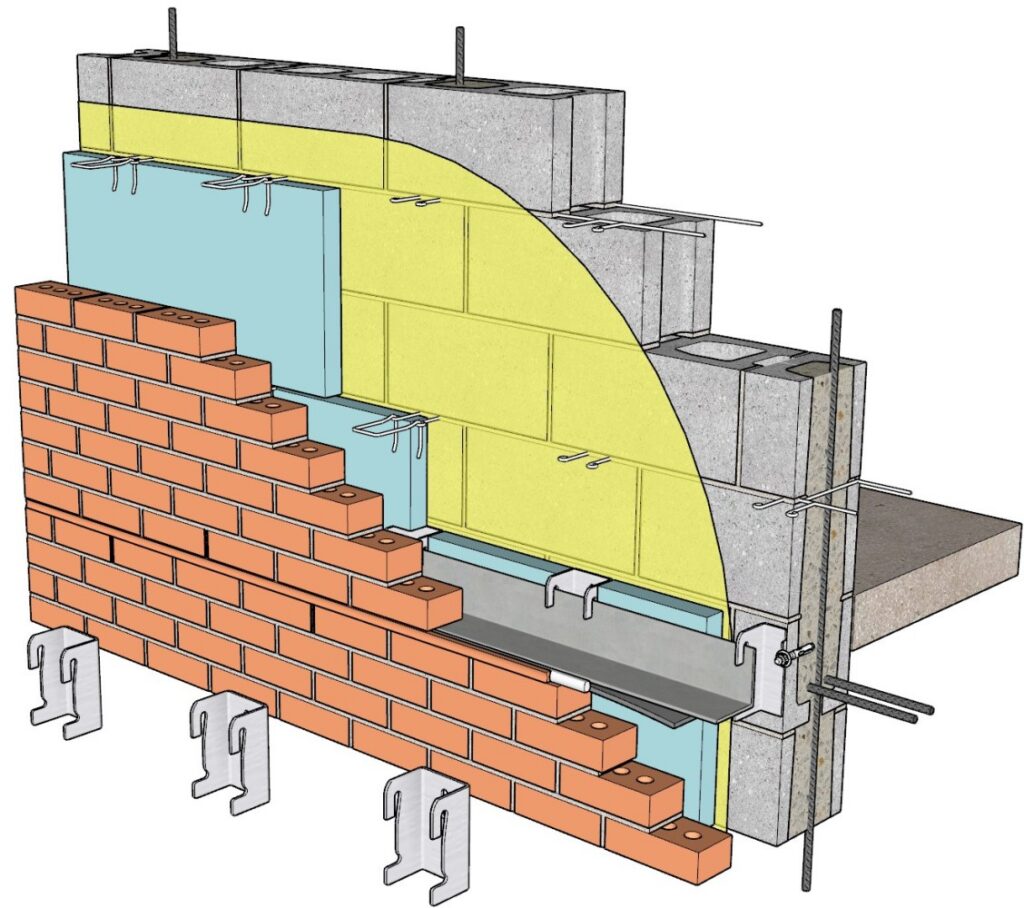 Detail Illustrating Shelf Angle with Stand-off Brackets to Eliminate Thermal Bridging via Continuous Insulation